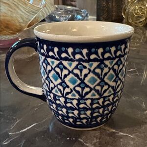 Polish Pottery Mug | Blue Diamond Dream" handcrafted in Boleslawiec, Poland.